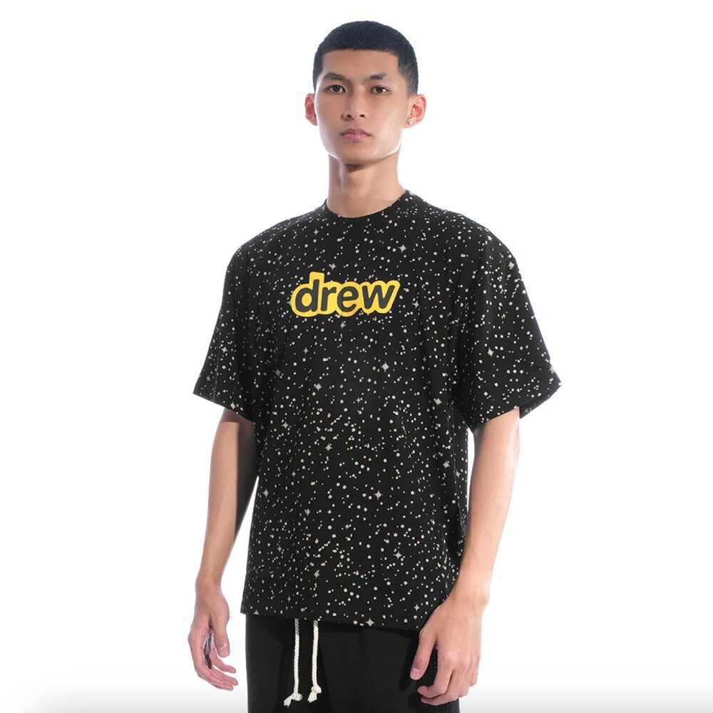 Drew House Cotton Starry Night Black White Space Print Logo Short Sleeve T-shirt